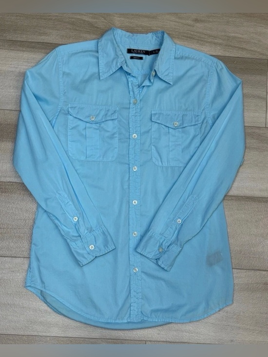 Polo Ralph Lauren Tops - LAUREN RALPH LAUREN Womens Button Down
Short Sleeve Shirt Top Blouse Sz S Blue